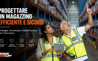 Tecnici analizzano scaffalature industriali per la progettazione di un magazzino efficiente e sicuro