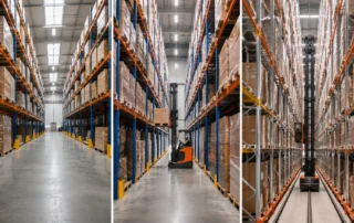 Confronto tra scaffalature portapallet con corsie larghe, strette e sistemi VNA ad alta densità in magazzino logistico