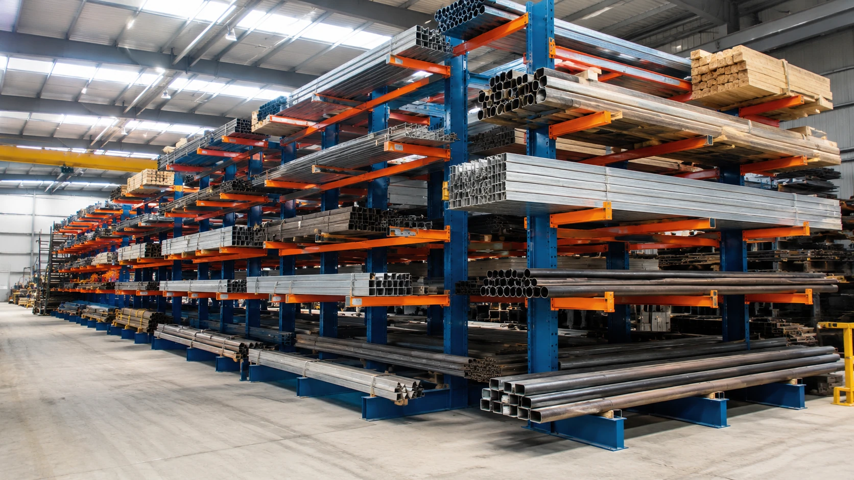 Scaffalature cantilever industriali per stoccaggio di tubi, barre metalliche in magazzino